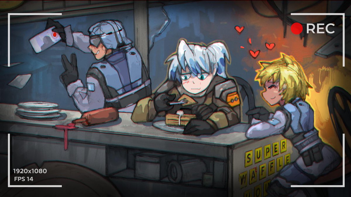 #Helldivers2 | #Helldivers2Art 

Everyone, the Super Waffle House on the corner of 75th Street and Lady of Judicious Liberty is still open! There's even a Helldiver here!

Art by <a href="/PonyTheHorsey/">PONY — Comms Closed! 💵❌🐴</a>