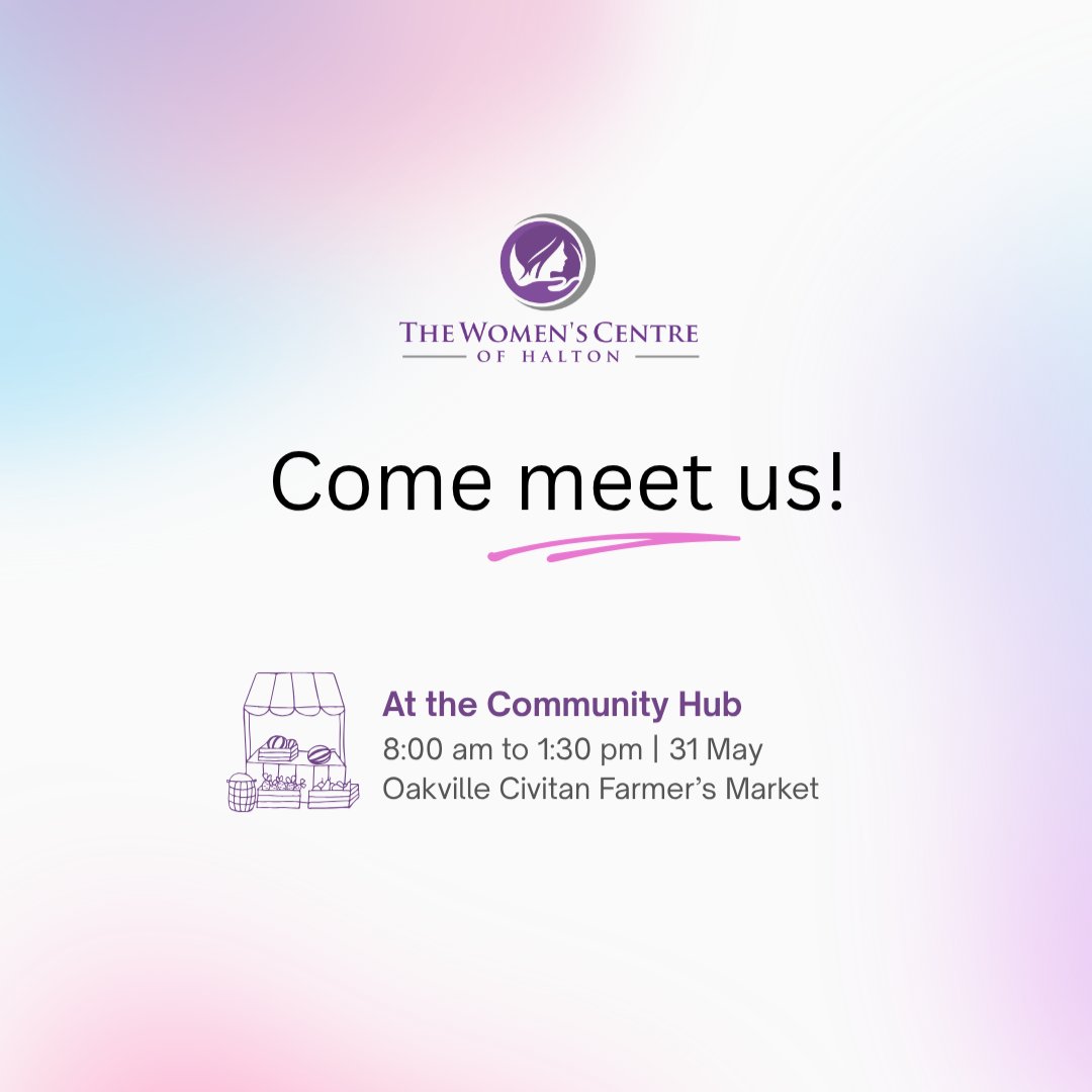 Come say hi at the Community Hub tomorrow, May 31, 8:00 pm–1:30 pm at the Oakville Civitan Farmer’s Market!🌿
Learn about our services &amp; how you can get involved. Let’s build a stronger community - together 💜
#CommunityHub #SupportLocal #TeamTWC