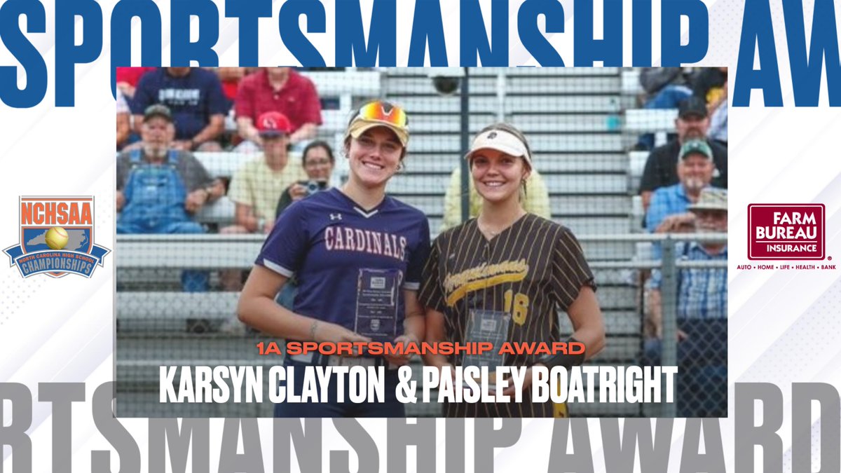 NCHSAA (@nchsaa) on Twitter photo Congratulations to the 1A Softball <a href="/NCFarmBureau/">NC Farm Bureau Federation</a> Sportsmanship Award Winners!
🏆 Karsyn Clayton from <a href="/pqpiratepride/">Perquimans High</a>
🏆 Paisley Boatright from <a href="/UAathletics/">Union Academy Athletics</a>
#NCHSAA <a href="/DukeATHLETICS/">Duke Athletics</a> <a href="/DurhamNCSports/">Durham Sports Commission</a> Congratulations to the 1A Softball <a href="/NCFarmBureau/">NC Farm Bureau Federation</a> Sportsmanship Award Winners!
🏆 Karsyn Clayton from <a href="/pqpiratepride/">Perquimans High</a>
🏆 Paisley Boatright from <a href="/UAathletics/">Union Academy Athletics</a>
#NCHSAA <a href="/DukeATHLETICS/">Duke Athletics</a> <a href="/DurhamNCSports/">Durham Sports Commission</a>