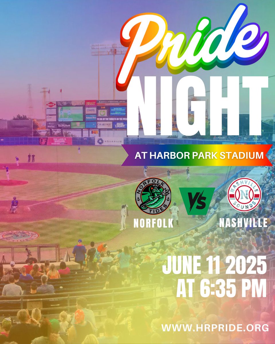 Hampton Roads Pride (@hrprideva) on Twitter photo Harbor Park finna be FAB πβΎοΈ
Itβs #PrideNight with the <a href="/NorfolkTides/">Norfolk Tides</a> and @HRPride and yesβitβs a vibe.
Get your tickets at: hubs.ly/Q03q27kY0
#UnleashYourPride #HRPride Harbor Park finna be FAB πβΎοΈ
Itβs #PrideNight with the <a href="/NorfolkTides/">Norfolk Tides</a> and @HRPride and yesβitβs a vibe.
Get your tickets at: hubs.ly/Q03q27kY0
#UnleashYourPride #HRPride