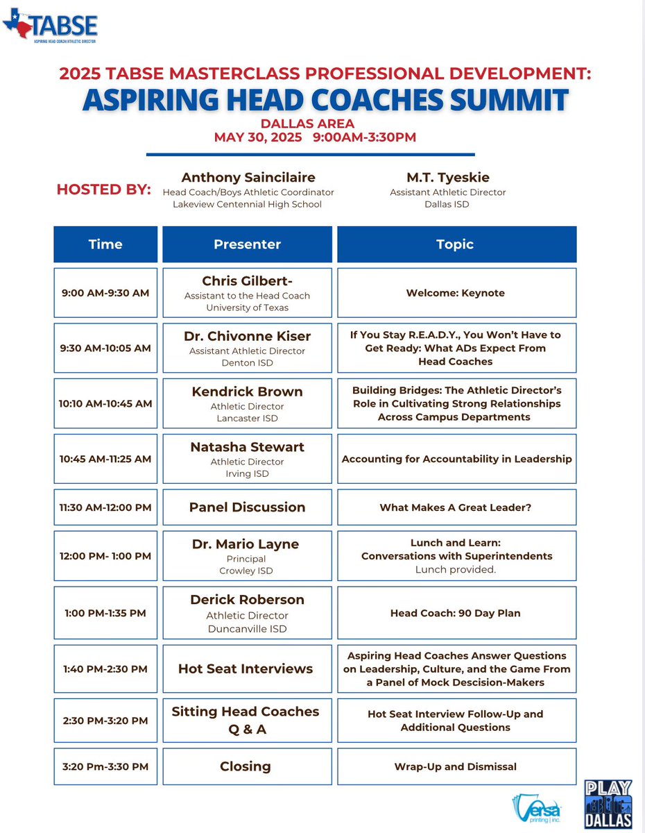 MTTyeskie1's tweet photo. 2025 TABSE Aspiring Head Coaches Summit Dallas Area was a success!! All speakers and panelist were dynamic! Hope our attendees increased their toolbox! We will definitely be back soon and it will be bigger and better!! S/O to @dallasathletics coaches for representing! https://t.co/itbbZKRONc