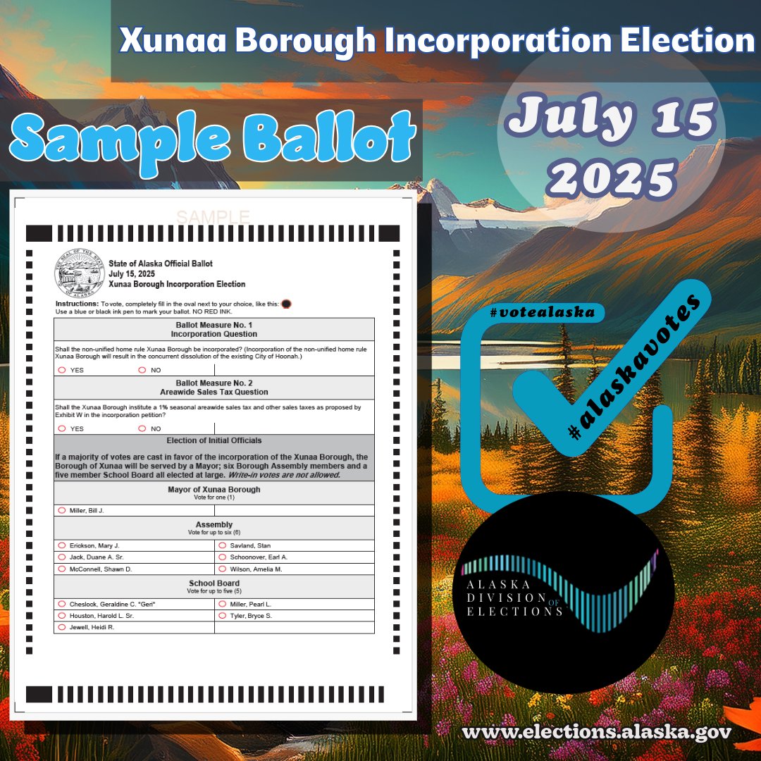 ak_elections's tweet image. #HappeningNow A sample ballot for Xunaa Borough Incorporation Election is now available on the division of elections website. #stateofalaska #alaskavotes