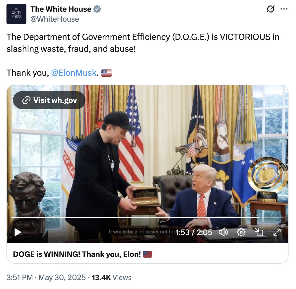 TLDR on this video -- Trump is thrilled that <a href="/elonmusk/">Elon Musk</a> is leaving, but wants to make sure he keeps writing those checks