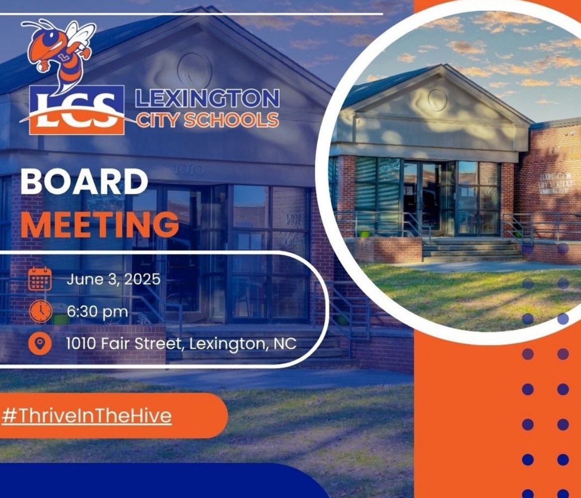 Lexington MS (@lexmidschool) on Twitter photo The Lexington City Board of Education meets June 3, 2025, at 5:30 p.m. at 1010 Fair St. Closed Session starts after opening; Open Session begins at 6:30 p.m.
Open to the public. Live stream via page that is linked below.
lexcs.org/page/board-of-…
<a href="/LCSJackets/">Lexington City Sch</a> <a href="/LexMidSchool/">Lexington MS</a> The Lexington City Board of Education meets June 3, 2025, at 5:30 p.m. at 1010 Fair St. Closed Session starts after opening; Open Session begins at 6:30 p.m.
Open to the public. Live stream via page that is linked below.
lexcs.org/page/board-of-…
<a href="/LCSJackets/">Lexington City Sch</a> <a href="/LexMidSchool/">Lexington MS</a>