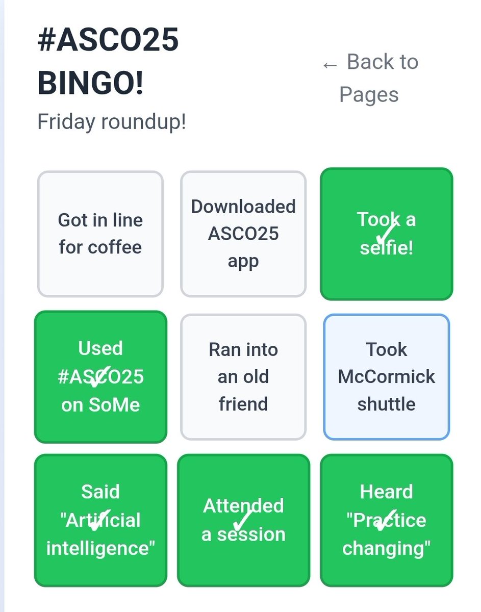 Shaalan Beg MD MBA FASCO (@shaalanbeg) on Twitter photo 🥁🥁Introducing🥁🥁
*** #ASCO25 BINGO!! **
FRIDAY ROUND UP!
Click here to claim your bingo card!
👇🏽 👇🏽
bingodoc.emergent.host
#OnlyOncologistsInTheBuilding
W/<a href="/cancerassassin1/">Emil Lou, MD, PhD, FACP</a>
<a href="/ShrutiPatelMD/">Shruti Patel, MD</a>, and thanks to <a href="/kansagraMD/">Ankit kansagra</a> for building the prototype for this app! 🥁🥁Introducing🥁🥁
*** #ASCO25 BINGO!! **
FRIDAY ROUND UP!
Click here to claim your bingo card!
👇🏽 👇🏽
bingodoc.emergent.host
#OnlyOncologistsInTheBuilding
W/<a href="/cancerassassin1/">Emil Lou, MD, PhD, FACP</a>
<a href="/ShrutiPatelMD/">Shruti Patel, MD</a>, and thanks to <a href="/kansagraMD/">Ankit kansagra</a> for building the prototype for this app!