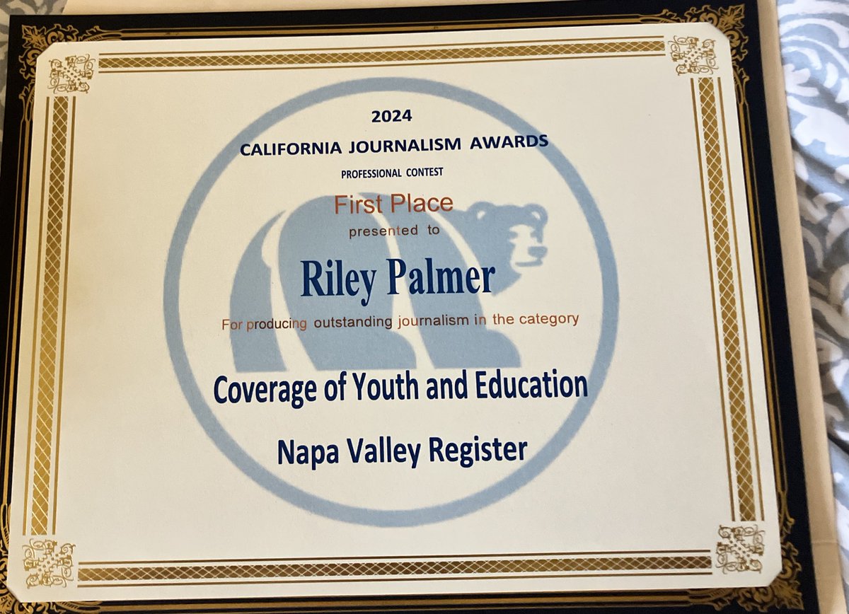 Feeling incredibly grateful to have won first place for an education story I wrote for the Napa Valley Register about cell phone usage in schools at CNPA  awards this May. 

Thank you to all my mentors, the Napa Valley Register &amp; the Napa community as a whole ❤️