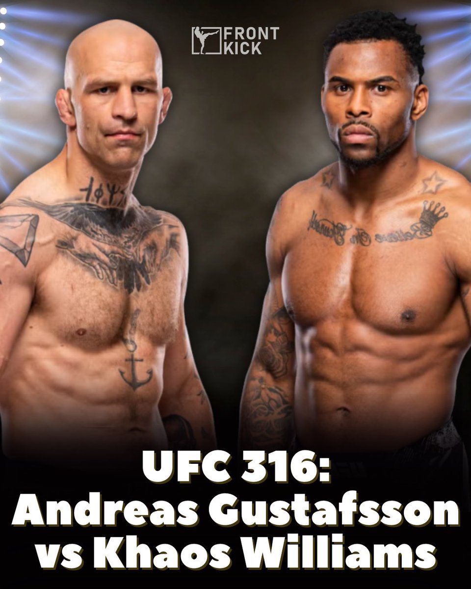 MatiasAndresMMA's tweet photo. 🚨 BREAKING NEWS: Andreas Gustafsson will take on Khaos Williams at UFC 316 on June 17th in Newark, New Jersey. Both men have accepted the bout!

/ Matias Andres @FrontkickOnline 

#UFC316 https://t.co/zx6fExFSMv