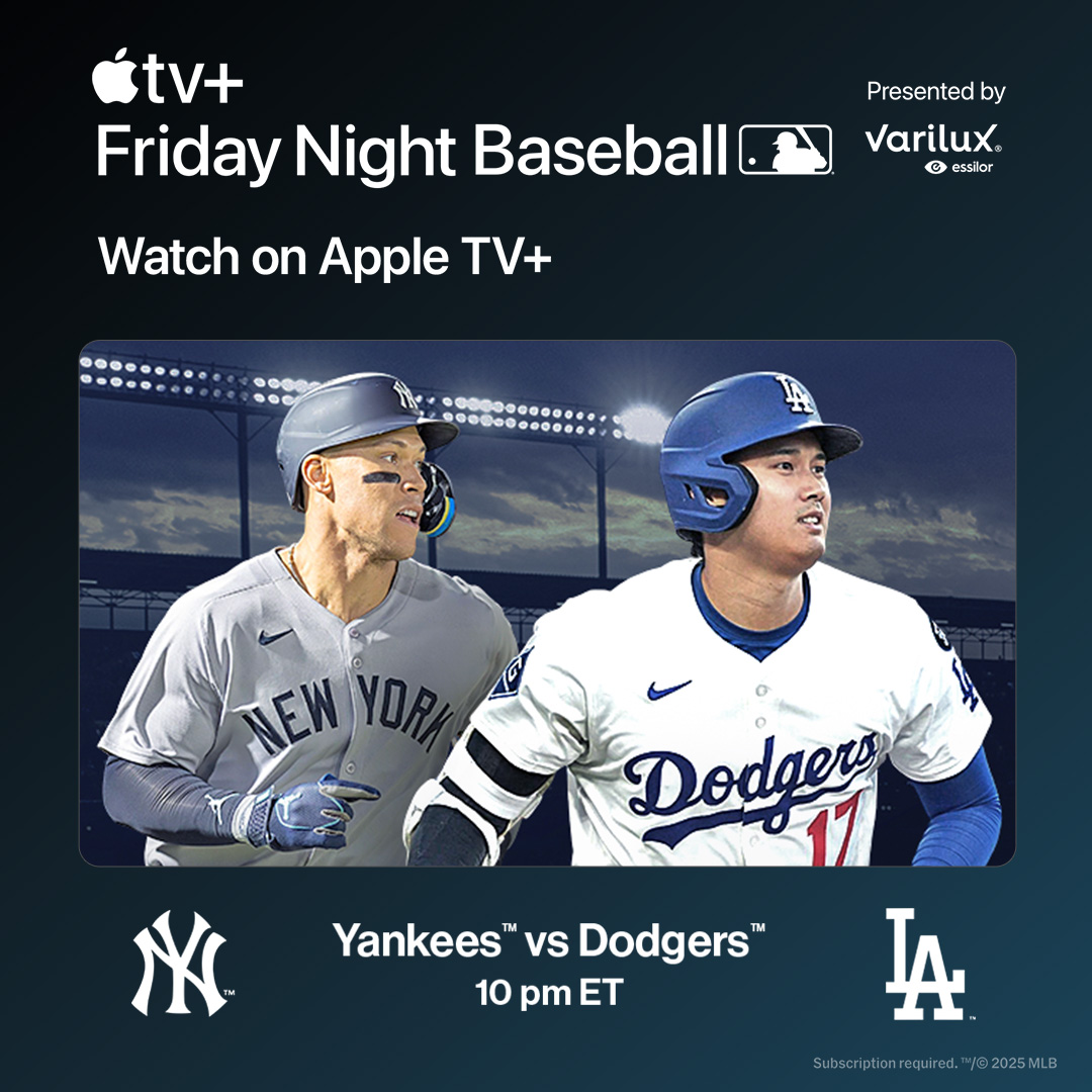 #FridayNightBaseball is here. Watch Yankees at Dodgers live on <a href="/AppleTV/">Apple TV</a> 👉 apple.co/Yankees