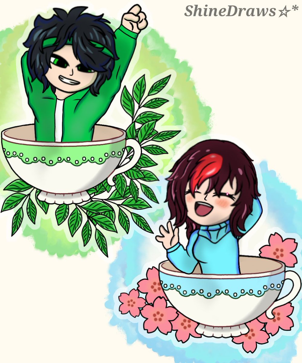 Para los dos anamorados en tacitas de té 🍵🍵🩵🌸💚🌿 espero que les guste mucho este dibujó 😗🙃