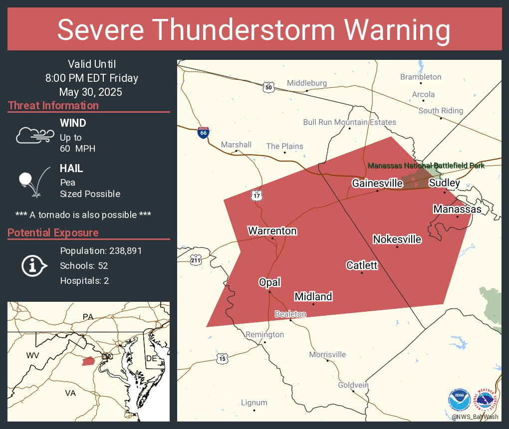 Severe Thunderstorm Warning including Manassas VA, Linton Hall VA and  Sudley VA until 8:00 PM EDT