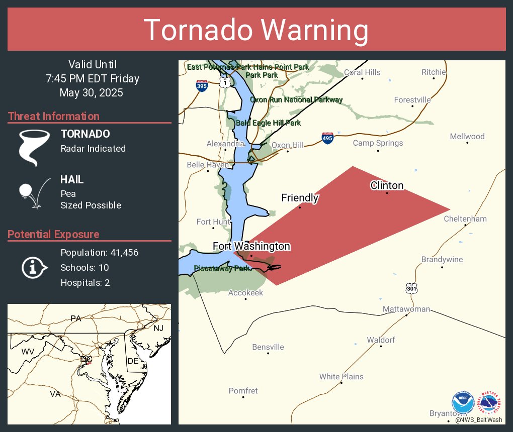 Tornado Warning including Clinton MD, Fort Washington MD and  Friendly MD until 7:45 PM EDT