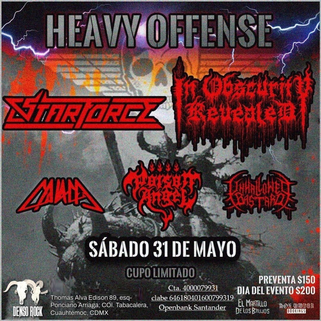 roykhamus's tweet photo. La furia de Heavy Offense se desata este sábado 31 de mayo en el Denso Rock.
Prepárate para riffs brutales y pura energía en el escenario.
🔥 ¡No faltes!
#HeavyOffence #MetalEnVivo #Densorock #CDMXMetal https://t.co/cNiU4F7SuK