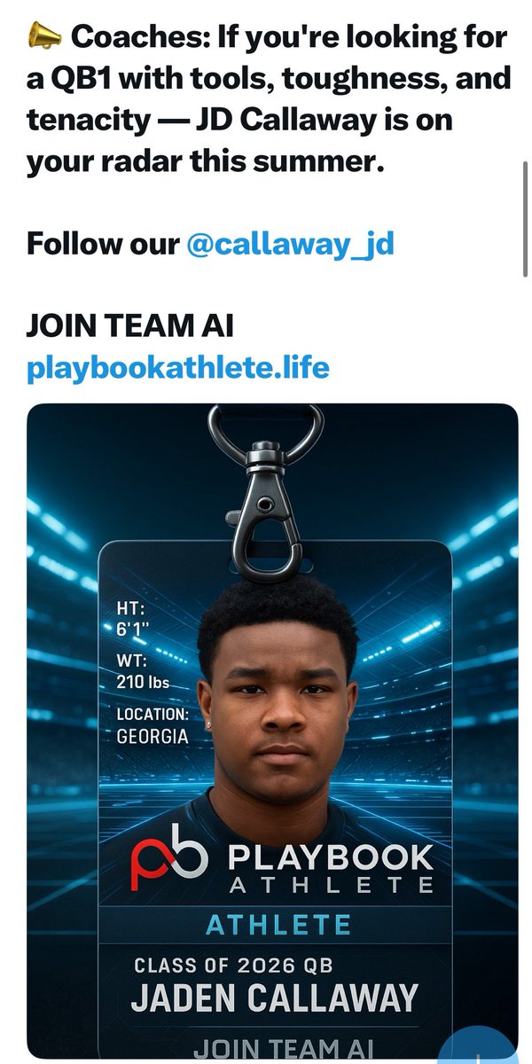 Jaden JD Callaway (@callaway_jd) on Twitter photo <a href="/callaway_jd/">Jaden JD Callaway</a> #letsgooo #seniorseason
<a href="/PlayBookAthlete/">PLAYBOOK ATHLETE</a> <a href="/whyigrind/">PlayBook Athlete #WhyIGrind</a> <a href="/RecruitNE_GA/">RecruitNE_GA</a> <a href="/RecruitGeorgia/">Recruit Georgia</a> <a href="/ncsa/">NCSA College Recruiting</a> <a href="/ncsa/">NCSA College Recruiting</a> <a href="/TopPreps/">College Coach / College Scout / College Recruiter</a> <a href="/PrepRedzoneGA/">Prep Redzone Georgia</a> <a href="/NCEC_Recruiting/">NPA</a> <a href="/routeking_1/">RouteKing</a> <a href="/On3Recruits/">On3 Recruits</a> <a href="/CoachEdDudley63/">Ed Dudley</a> <a href="/CoachDaniels06/">Coach Daniels</a> <a href="/PBecoats1973/">Coach Phyllip</a> <a href="/BallCoachHP/">Coach D</a> <a href="/CoachBenReaves/">Ben Reaves Jr.</a> <a href="/CoachSewellNCCU/">Michael Sewell Jr 🏁</a> <a href="/Sports/">Sports</a> <a href="/callaway_jd/">Jaden JD Callaway</a> #letsgooo #seniorseason
<a href="/PlayBookAthlete/">PLAYBOOK ATHLETE</a> <a href="/whyigrind/">PlayBook Athlete #WhyIGrind</a> <a href="/RecruitNE_GA/">RecruitNE_GA</a> <a href="/RecruitGeorgia/">Recruit Georgia</a> <a href="/ncsa/">NCSA College Recruiting</a> <a href="/ncsa/">NCSA College Recruiting</a> <a href="/TopPreps/">College Coach / College Scout / College Recruiter</a> <a href="/PrepRedzoneGA/">Prep Redzone Georgia</a> <a href="/NCEC_Recruiting/">NPA</a> <a href="/routeking_1/">RouteKing</a> <a href="/On3Recruits/">On3 Recruits</a> <a href="/CoachEdDudley63/">Ed Dudley</a> <a href="/CoachDaniels06/">Coach Daniels</a> <a href="/PBecoats1973/">Coach Phyllip</a> <a href="/BallCoachHP/">Coach D</a> <a href="/CoachBenReaves/">Ben Reaves Jr.</a> <a href="/CoachSewellNCCU/">Michael Sewell Jr 🏁</a> <a href="/Sports/">Sports</a>