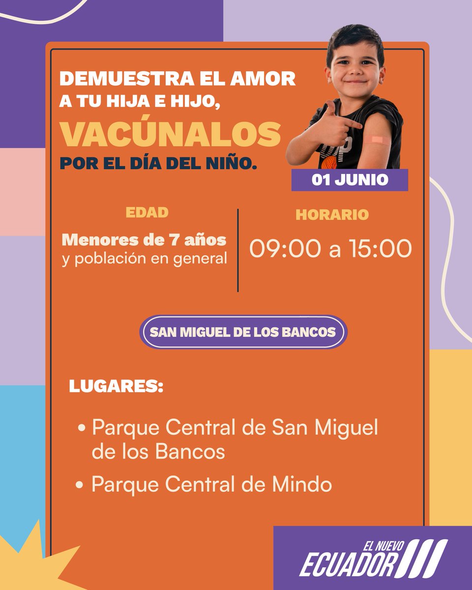 📍 #PichinchaRural | ¡Súmate a esta gran jornada de vacunación este 1 de junio!

Nuestras  brigadas de vacunación estarán en puntos estratégicos para revisar los  carnets de vacunación y asegurar que niños, niñas y toda la población  estén al día con sus vacunas.

#ElNuevoEcuador
