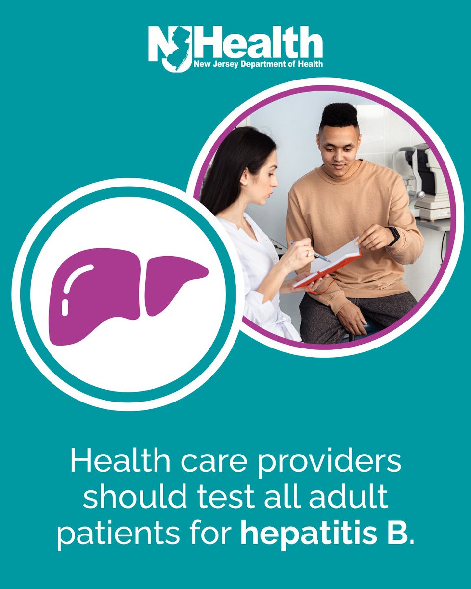 Are you testing all your adult patients for hepatitis B? This Hepatitis Awareness Month, check out and share CDC’s hepatitis B screening and testing recommendations. Learn more: ow.ly/bG4X50VMcVB #HealthierNJ
