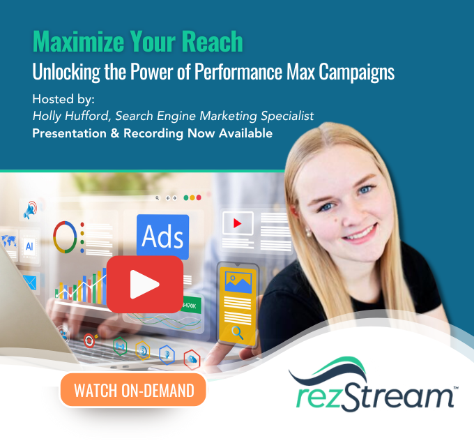 RezStream's tweet image. 🎥 Missed our webinar on Google’s Performance Max campaigns?
The replay is now live! Learn how to reach more travelers, stretch your ad budget, and drive direct bookings.
▶️ Watch here: hubs.ly/Q03q0rV80
#GoogleAds #PerformanceMax #rezStream #HotelMarketing