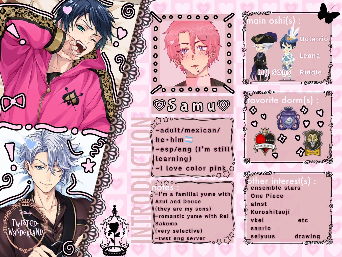 vampreidoll's tweet image. now that I have both cards of my sons I wanted to do my intro again 🩷
my strawpage (˵ •̀ ᴗ - ˵ ) ✧
samulovesrei.straw.page
#twsttwt #twstintro #promotwt #twst 🐙 & ♠️