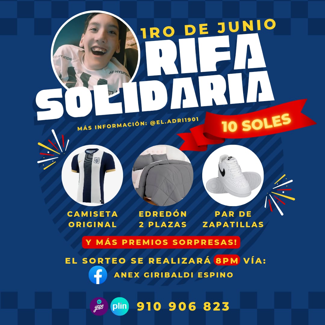 👋 Hola, disculpa la molestia que te pueda causar, pero te escribo 📝 para pedirte un gran favor, si es que puedes colaborar 🫂 con nuestra rifa solidaria,🎫 tiene los siguientes premios:

👕 Una camiseta original

👟Un par de zapatillas 

🛌   Un edredón de 2              plazas