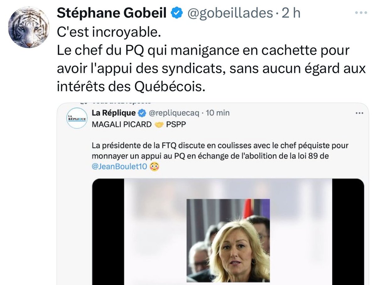 Maintenant que le projet de loi 89 est adopté, les stratèges de la CAQ comme le rédacteur de discours de <a href="/francoislegault/">François Legault</a> (<a href="/gobeillades/">Stéphane Gobeil</a> ) passent à l'étape suivante : instrumentaliser les syndicats pour faire de la politique de division, pour dresser les Québécois les uns contre