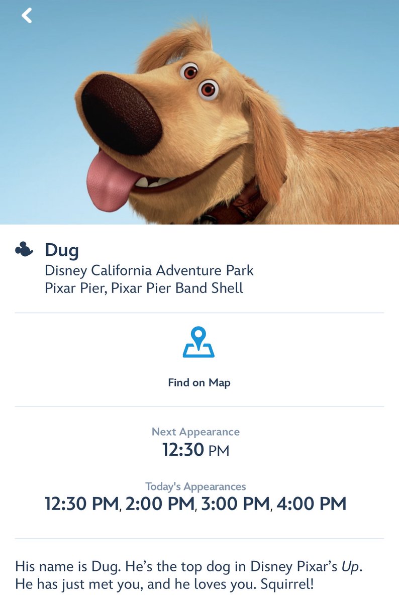 Dug is out meeting guests for the first time since January in Disney California Adventure.