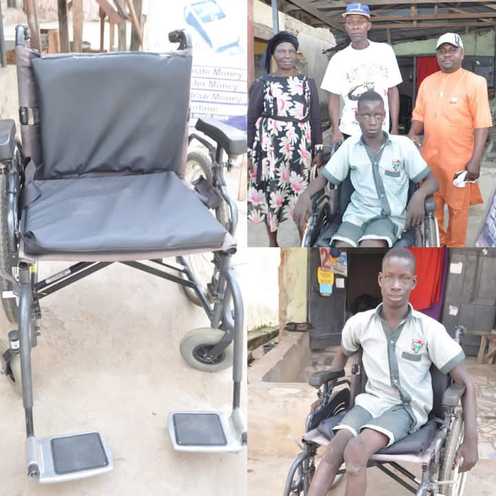 DrMichaelAjilo's tweet photo. MADE FOUNDATION DONATES WHEELCHAIR TO MASTER JOSHUA ALIMI

***Offers him full scholarship up till University level

As part of efforts to continue putting smiles on the faces of the underserved in the society, MADE Foundation has once again demonstrated her humanitarian and philanthropic gestures in the life of Master Joshua Alimi with the procurement and donation of a wheelchair to ease his mobility. 

A resident of Ondo, Master Joshua Alimi, a special child who was discovered through the community engagements of MADE Foundation's team, is a JSS 2 student of Golden Touch Secondary School, Ondo. 

While presenting the wheelchair to Joshua in the presence of his grandmother, Dr. Michael Akintomide AJILO, the founder of the non-profit making organization, also announced the award of full scholarship up till University level for Master Joshua Alimi to join a number of student beneficiaries on the same educational support initiatives of the organization. He later congratulated the lucky boy as he encouraged him to look beyond his physical challenges to bring out his best for societal applause. 

Responding on behalf of Master Joshua Alimi, his grandmother thanked MADE Foundation for coming to her grandson's assistance at this critical period, aimed at easing his mobility mode, enhancing his social way of life and shaping a bright future for her grandson. 

At the brief event, Dr. Ajilo was ably represented by Hon. Owolabi Raphael Oladimeji, the Managing Director of MADE Foundation, in the presence of Comrade Akinrinlola Stanley, the Programs Coordinator of the organization. 

Oyedele Abiodun
Media Manager,
MADE Foundation

May 27th, 2025