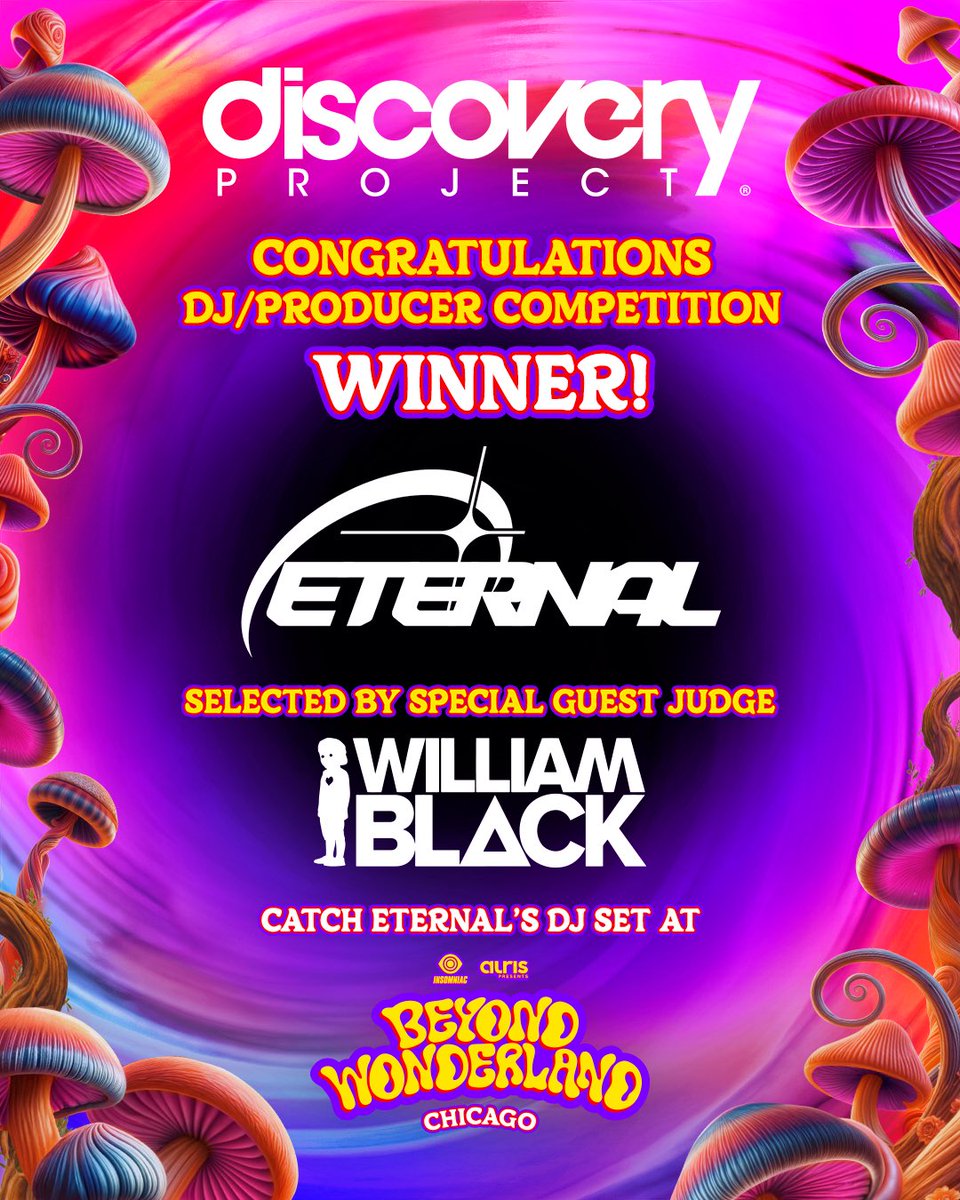 discoveryprjct's tweet image. Congratulations to our @BeyondWlandCHI #DiscoveryProject winner, ETERNAL! 🗝️✨ Selected by our guest judge, @itswilliamblack 💫

Get ready to catch their set at the Queen’s Domain stage on Sunday, June 8th @ 2PM ! 👀
