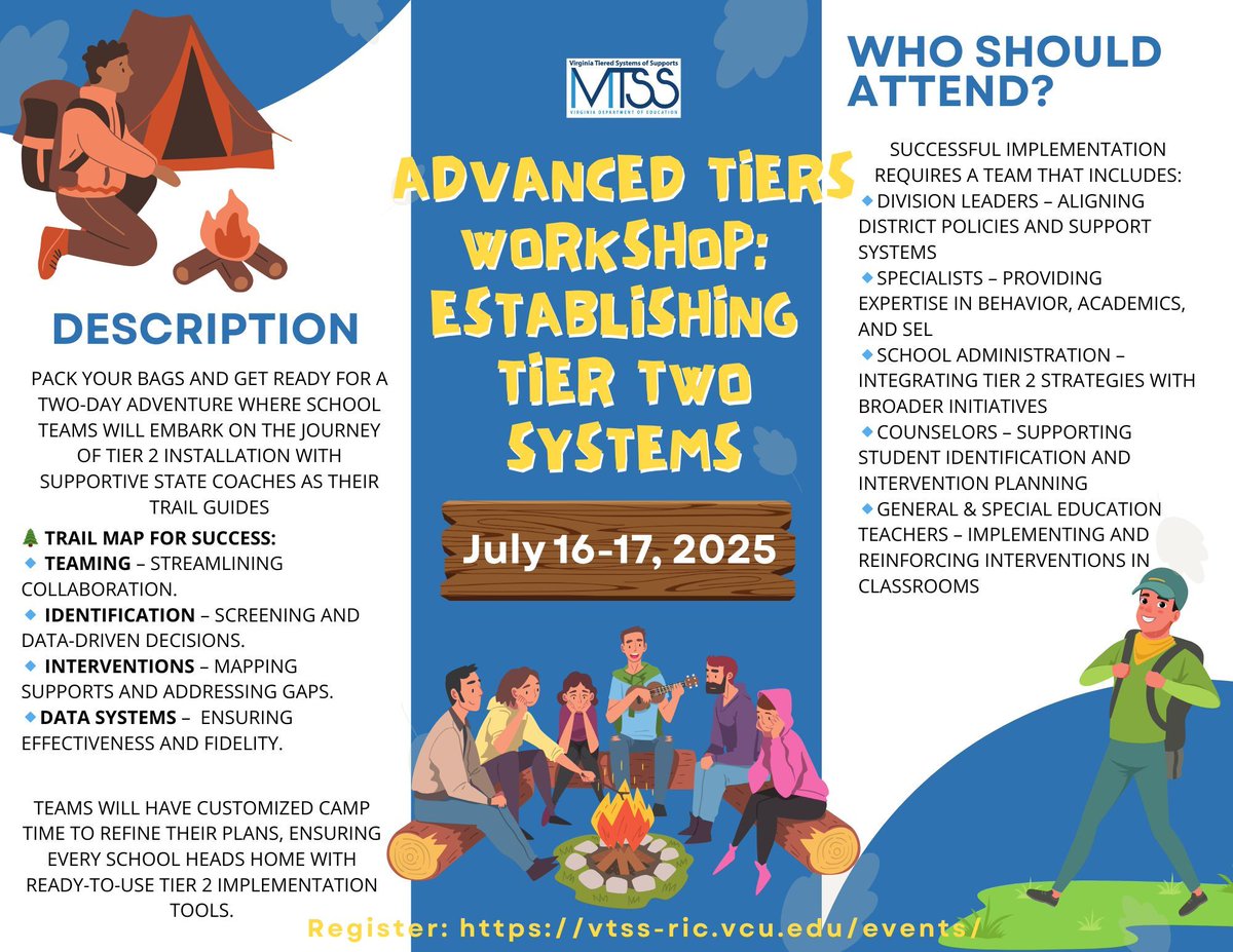 Registration is officially OPEN for the 2025 VTSS Professional Learning Camp: Adventures in Education—where discovery and innovation meet summer camp vibes! Pack your curiosity and enthusiasm because this is your chance to embark on a journey of growth, inspiration &amp; adventure.