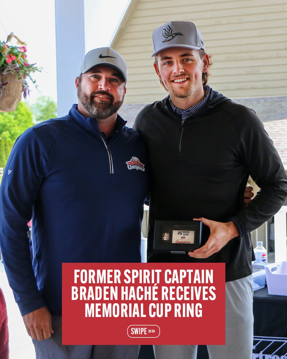 SpiritHockey's tweet photo. Forever a part of Saginaw Spirit history 💍 Former captain Braden Haché received his Memorial Cup ring at yesterday’s golf outing. https://t.co/Q0ZDo4WVdd