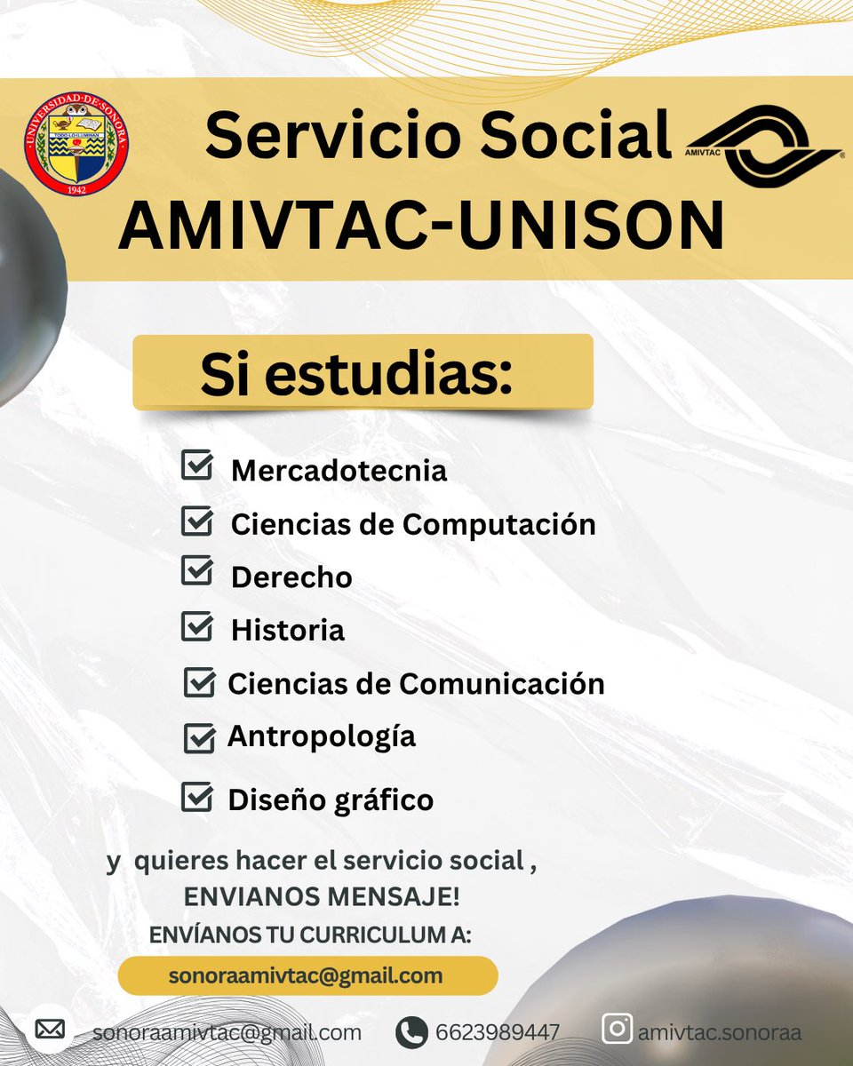 🎓 ¿Aún no haces tu Servicio Social? ¡Estas vacaciones aprovéchalas! 💼☀️
Realízalo con AMIVTAC en modalidad presencial o mixta, desde tu ciudad o tu casa.
Gana experiencia y adelanta este requisito académico.

🔗 Más info aquí:
instagram.com/p/DKQNuYdOkq6/…

#ServicioSocial #unison
