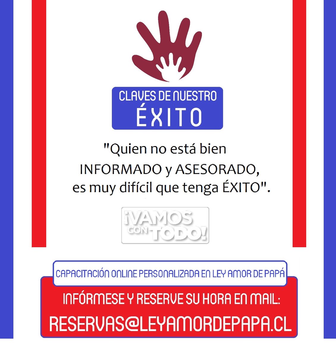 Amor por los Hijos (@amor_xloshijos) on Twitter photo SABEMOS, por eso ¡VAMOS CON TODO EN LA DEFENSA DE LOS DERECHOS DE QUIENES MÁS AMAMOS!
Sólo de Ud. depende ACCIONAR CORRECTA Y OPORTUNAMENTE para NO FALLARLE a quien MÁS AMA
INFÓRMESE/INSCRÍBASE escribiendo a reservas@leyamordepapa.cl
<a href="/AmordePapa/">Amor de Papá</a>
amordepapa.org SABEMOS, por eso ¡VAMOS CON TODO EN LA DEFENSA DE LOS DERECHOS DE QUIENES MÁS AMAMOS!
Sólo de Ud. depende ACCIONAR CORRECTA Y OPORTUNAMENTE para NO FALLARLE a quien MÁS AMA
INFÓRMESE/INSCRÍBASE escribiendo a reservas@leyamordepapa.cl
<a href="/AmordePapa/">Amor de Papá</a>
amordepapa.org