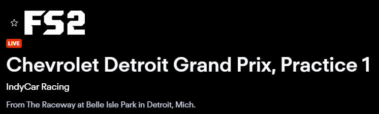 fryan0812's tweet photo. Hey @FOXSports and/or @IndyCar or @fuboTV Currently watching the practice for the Grand Prix in Detroit, and I feel like I found an error. It states that the race is taking place on Belle Isle, but it's not anymore. I know it's a small nitpick, but might want to update it. https://t.co/zyZtDroRf9
