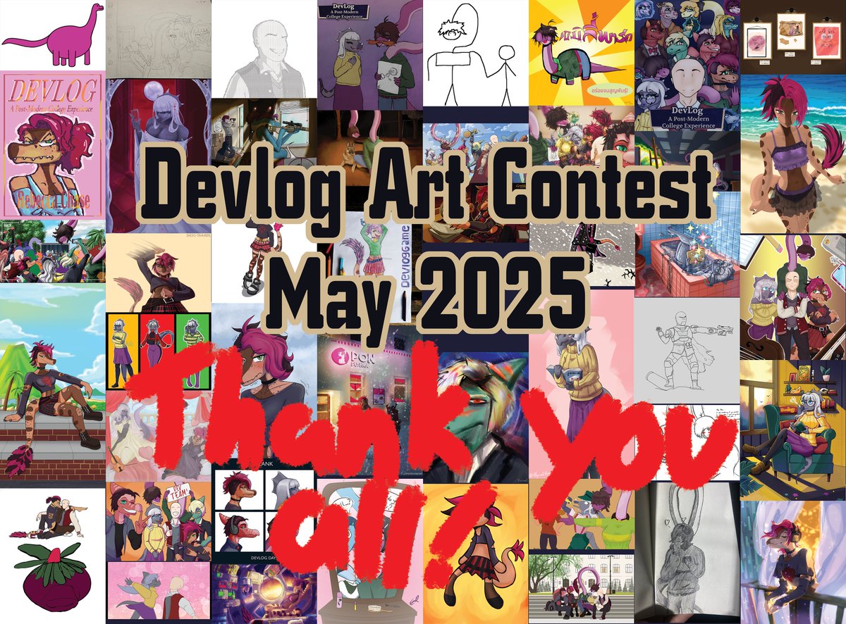 DevlogGame's tweet photo. A big thank-you to everyone who participated in #DevlogArtContest
As promised, the winners are here! Congratulations to these boyos, *but imo the only losers here are the losers who didn't submit anything in the first place.* >:[
#1 Purl141
#2 Alvo
#3 Maxxinery
#4 MakerMetzu
#5 Chefe
#6 Enteiiro
#7 Sohini
#8 KaeWhy
#9 May Kiramel
#10 Rize_Dagenhart
As a reminder, there are cash prizes for the top five winners. We will be reaching out shortly to the winners, but if you don't hear from us feel free to send us a DM.
The full ranking list will be posted up shortly in our Discord :)