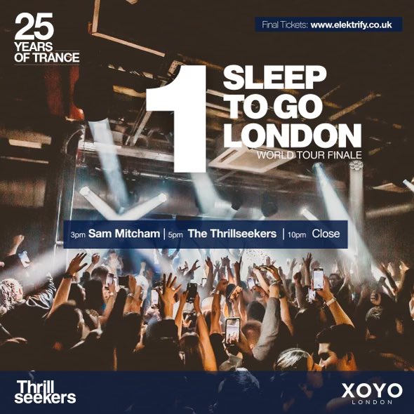 So excited for tomorrow. Drop me a track I should include in the finale of 25 Years Of Trance. See you on the trance floor. 🕺🏻💃 Last tickets:  elektrify.co.uk