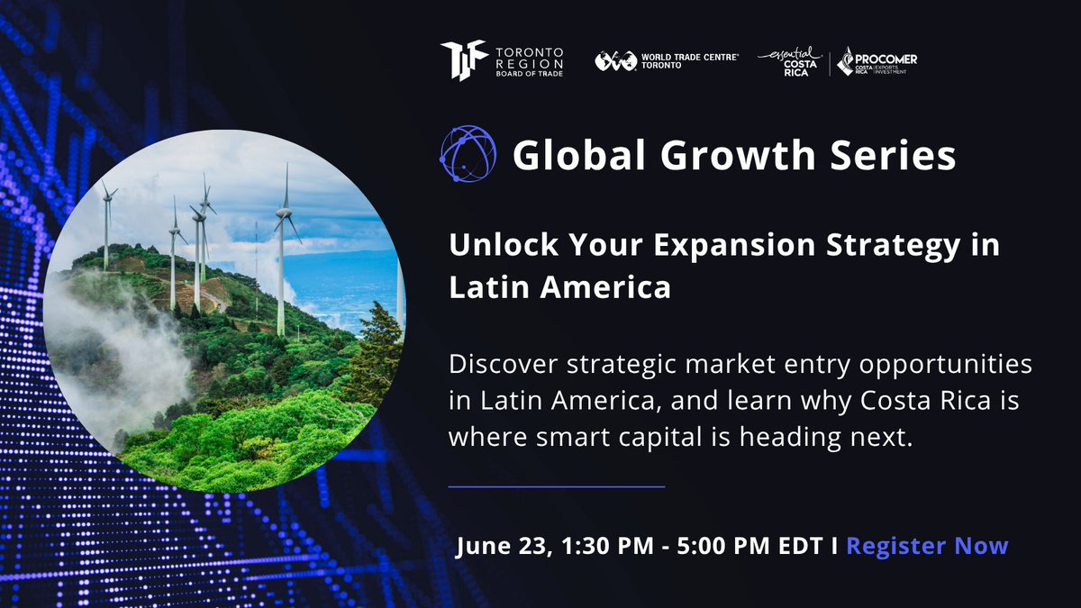 🌎 Are you looking to grow your business in Latin America?

💡 Costa Rica stands out as a launchpad for long-term growth in the region thanks to its skilled workforce, pro-investment climate, and innovative economy.

Join the <a href="/TorontoRBOT/">Toronto Region Board of Trade</a> event on June 23 to “Unlock Your
