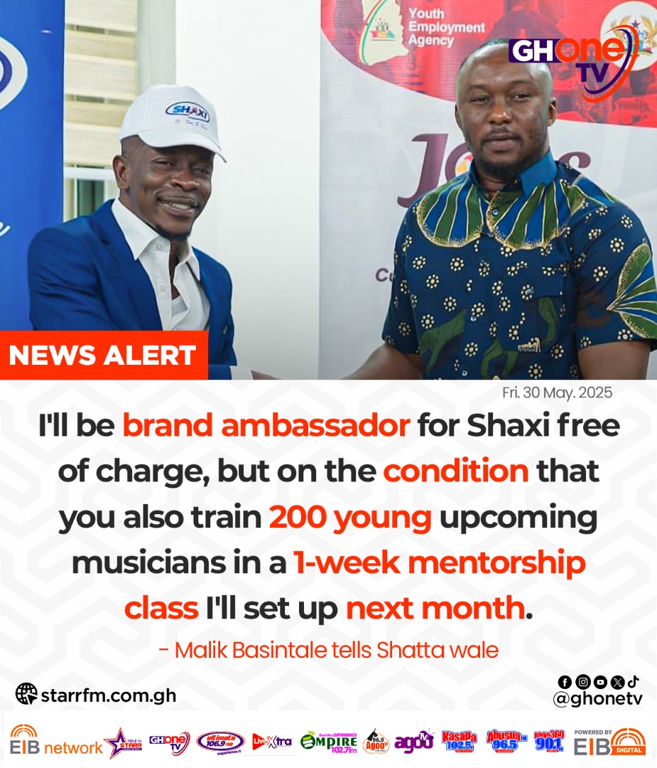 GHOne TV (@ghonetv) on Twitter photo I'll be brand ambassador for Shaxi free of charge if you train 200 young upcoming musicians... - Malik Basintale tells Shatta wale
#GHOneNews #EIBNetwork
#GHOneTV #NewsAlert
<a href="/yeaghana/">Youth Employment Agency Ghana</a> <a href="/shattawalegh/">SHATTA WALE</a>
<a href="/malik_basintale/">Maleek Basintale</a> I'll be brand ambassador for Shaxi free of charge if you train 200 young upcoming musicians... - Malik Basintale tells Shatta wale
#GHOneNews #EIBNetwork
#GHOneTV #NewsAlert
<a href="/yeaghana/">Youth Employment Agency Ghana</a> <a href="/shattawalegh/">SHATTA WALE</a>
<a href="/malik_basintale/">Maleek Basintale</a>