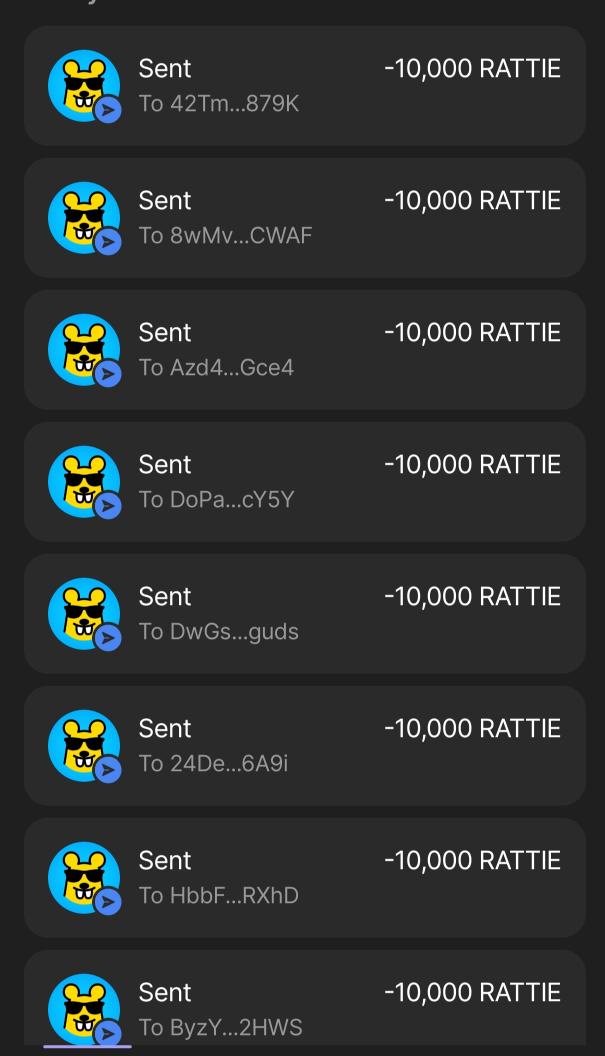 AIRDROP WINNERS!👑 

Thanks to everyone who joined – more chances coming soon.

Proof: 6fbTwF6qoB913P7EDUw138PkT2DSLAxxbJsF9gXAUpUk

#meme #solana #rattie #giveaways