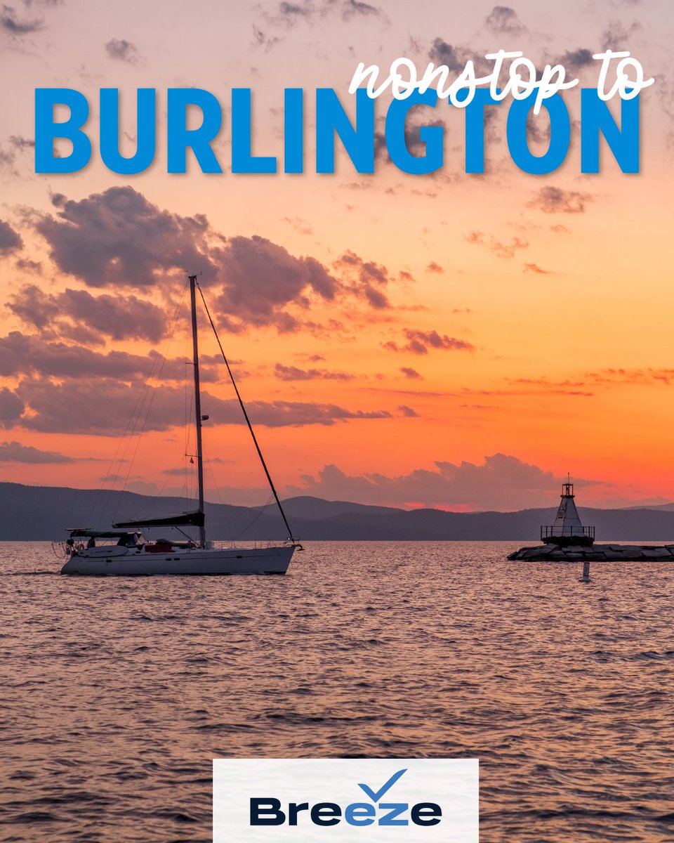 Charleston International Airport (@iflychs) on Twitter photo Next stop → Burlington, Vermont 🍁⛵️
Today, CHS officially launched its first nonstop service to the Green Mountain State with <a href="/BreezeAirways/">Breeze Airways</a>. This twice-weekly flight between Patrick Leahy Burlington Airport and Charleston starts at just $49 one-way!
For more information Next stop → Burlington, Vermont 🍁⛵️
Today, CHS officially launched its first nonstop service to the Green Mountain State with <a href="/BreezeAirways/">Breeze Airways</a>. This twice-weekly flight between Patrick Leahy Burlington Airport and Charleston starts at just $49 one-way!
For more information