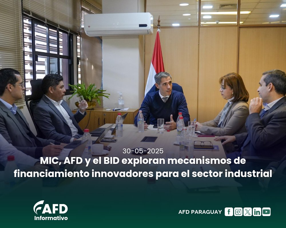📢 Reunión estratégica para fortalecer la industria nacional 
La presidenta de la AFD, Stella Guillén, junto a representantes del <a href="/el_BID/">Banco Interamericano de Desarrollo</a> y el <a href="/MIC_Py/">MIC Paraguay</a>, analizaron mecanismos innovadores de financiamiento para impulsar sectores industriales con alto potencial de transformación.