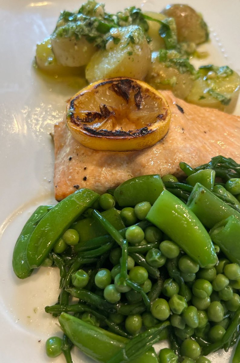 Dr Deirdre Giblin (@deirdregiblin1) on Twitter photo Salmon bought from <a href="/NickysPlaice/">Nicky's Plaice</a> in Howth cooked with baby spuds, wild garlic pesto, samphire, peas & sugar snap peas 😋 Salmon bought from <a href="/NickysPlaice/">Nicky's Plaice</a> in Howth cooked with baby spuds, wild garlic pesto, samphire, peas & sugar snap peas 😋