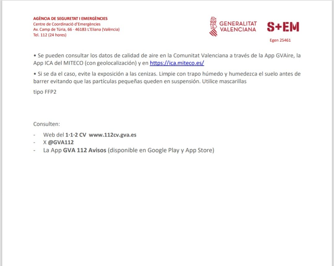 ⚠️(21:20 h) Recomendaciones preventivas  del Centro de Coordinación de Emergencias a la  población de la zona afectada por el incendio  de #Almassora.

➡️Almassora, Vila-real y zona sur de Castelló de la Plana.

➕️info👇