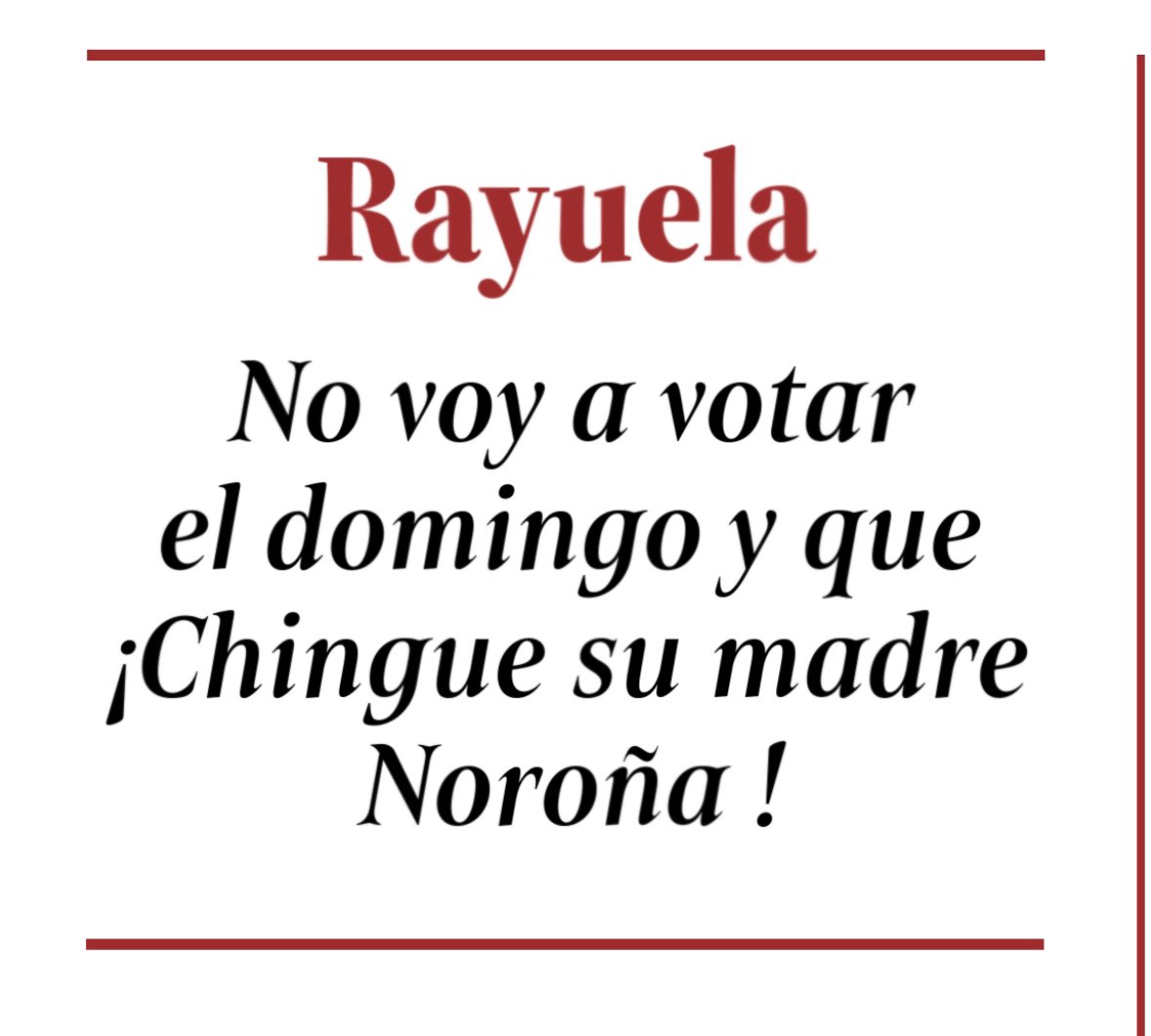 deniseramosm's tweet photo. Pues que chingue a su madre Noroña y tampoco voy a votar el domingo. Pensé que se podía hacer algo, pero ya vi los acordeones y los acarreados. https://t.co/jPDrdog1gR