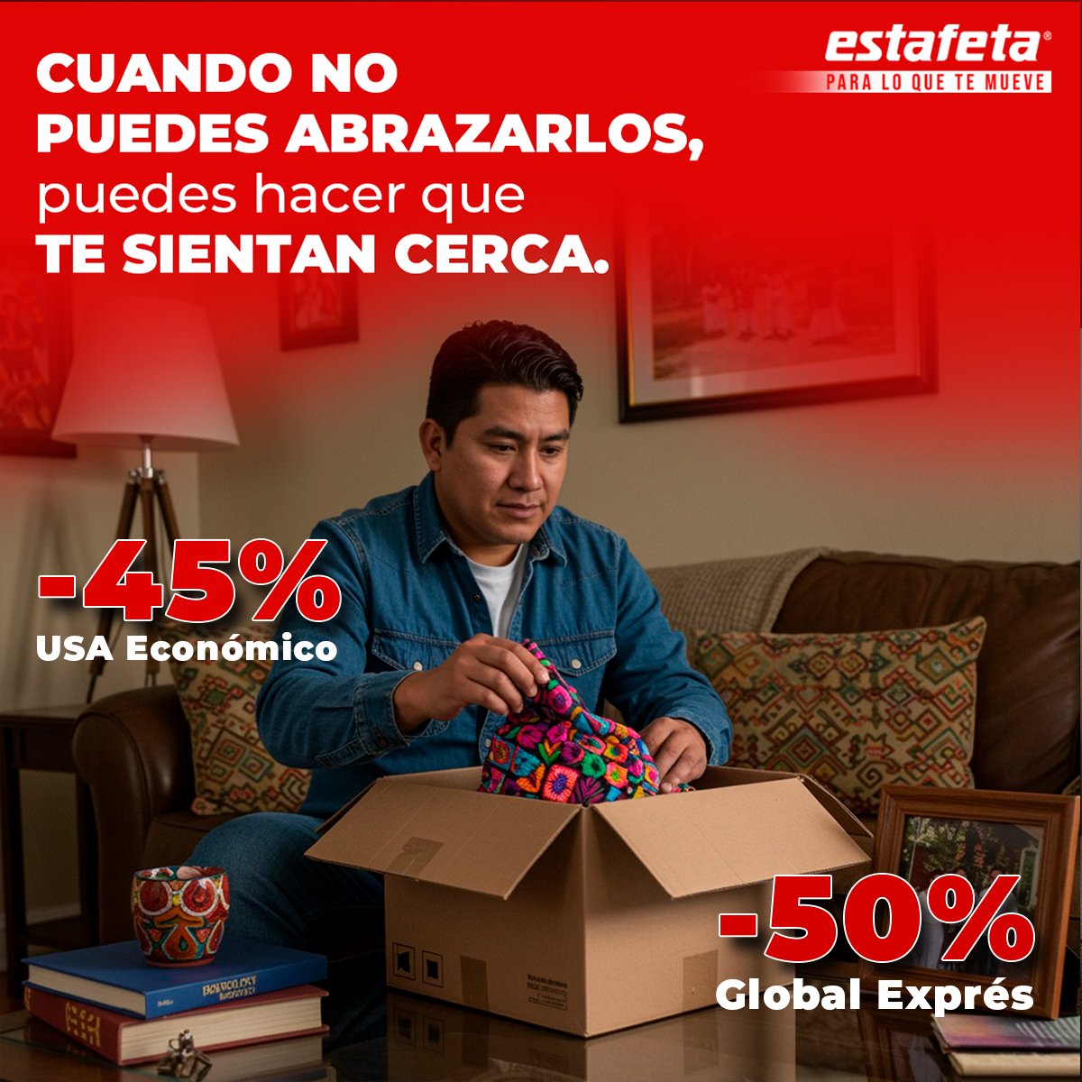 📦 Envía recuerdos, regalos o lo que necesiten tus seres queridos con descuento en guías internacionales.​😍😍😍
​
*Disponible en puntos de venta Estafeta.​
Aplica solo en el precio base. Consulta condiciones.