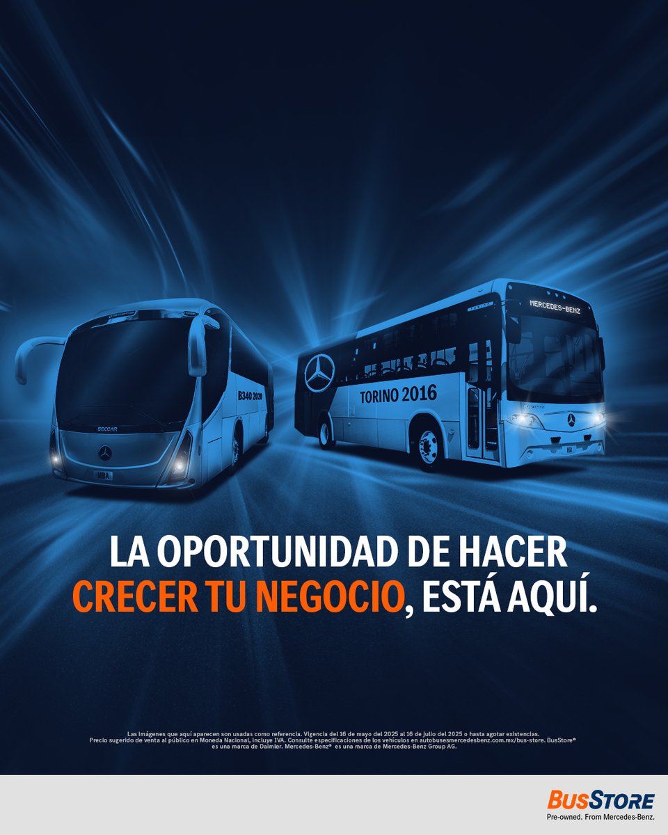 Autobuses seminuevos con calidad, respaldo y financiamiento.

Eso es BusStore.

bit.ly/BusStore-MBA

#eMBAjadores del camino.
