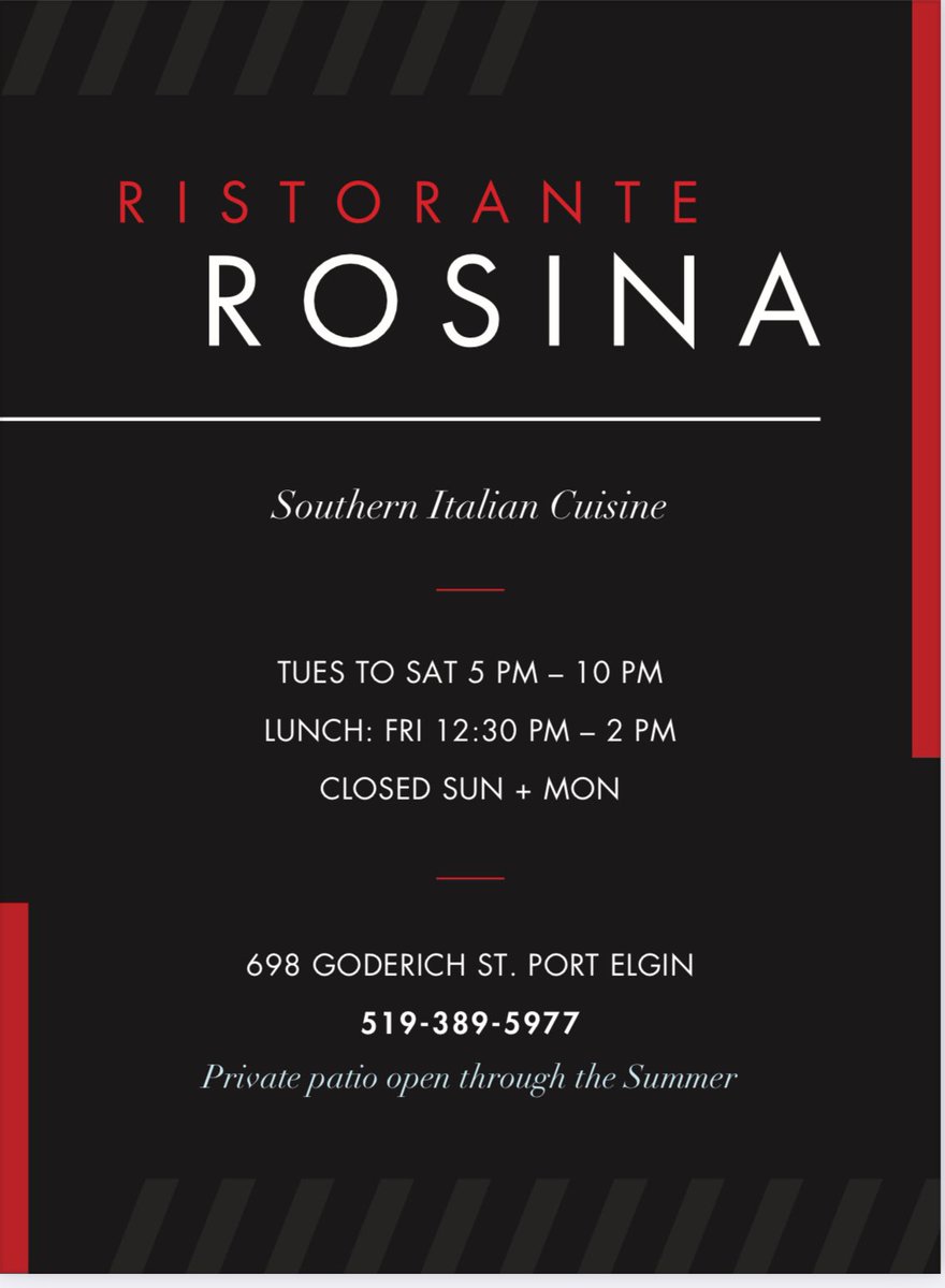 Friday Night Features:

Soup: Cream of asperagus

Pasta: Shrimp Alfredo tagliatelle, cherry tomato, green pea

Seafood: Pan seared mahi-mahi, sautéed zucchini, snap pea, green pea, watercress + parsley pesto

Dine/In or Take/Out
P.  519.389.5977