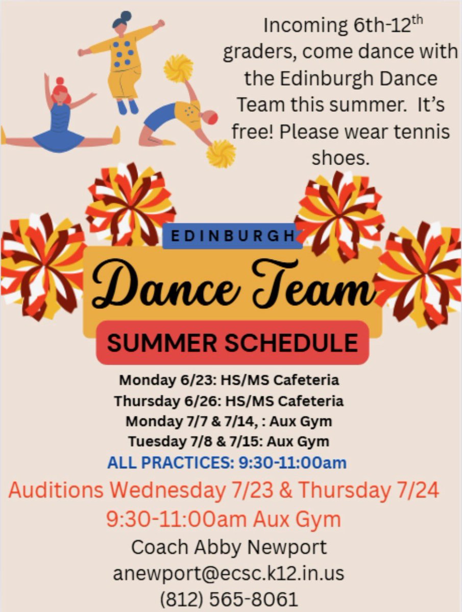 For those interested in trying out for the Dance Team for the 2025-26 school year, please see the graphic below ⬇️
