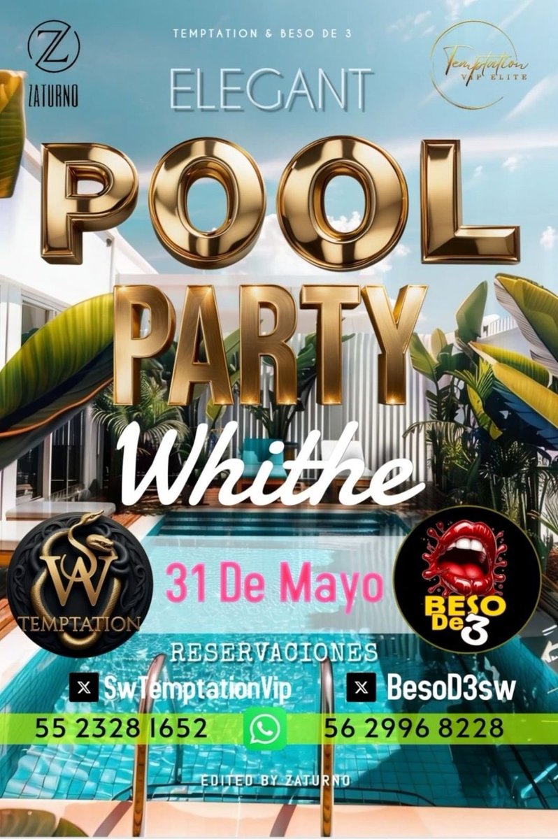 A un día de nuestra #POOL #PARTY #WHITE sábado 31 de mayo y domingo 1ero más de 36 horas de fiesta sw con parejitas de <a href="/SwTemptationVip/">SW TEMPTATION</a> y <a href="/BesoD3sw/">BesoD3sw</a> solo quedan dos accesos con habitación 🛏️ info y reservaciones al 5523281652 o vía md en X🍍🍍🍍🏊🏊🤽🧜🧜