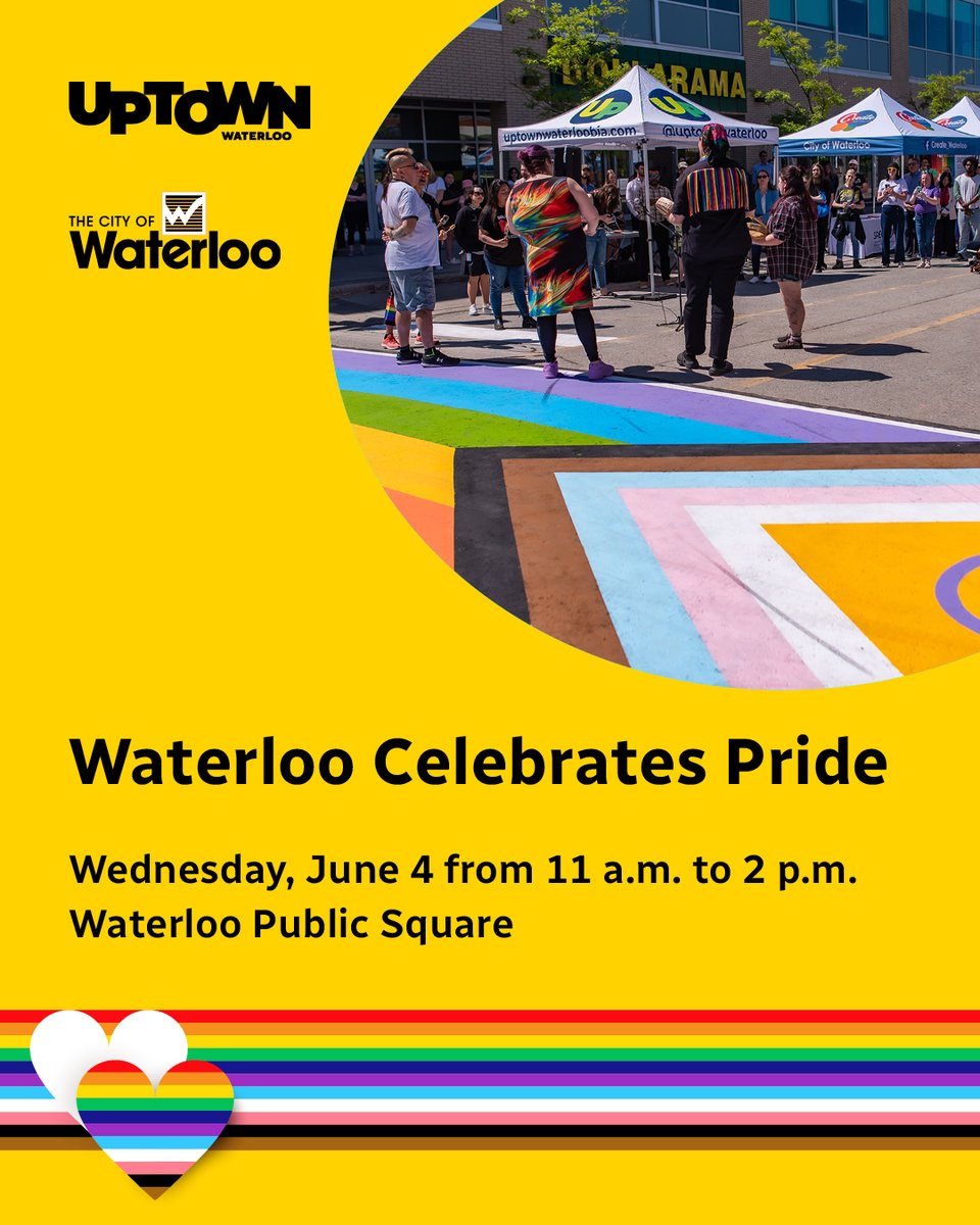 Join us to celebrate Pride in Waterloo Public Square! There will be free activities, including an Indigenous drum circle by Willow River Centre and free icecream! 

Event details: 
📅 June 4 from 11 a.m to 2 p.m. 
📍 Waterloo Public Square 

More: events.waterloo.ca/default/Detail…