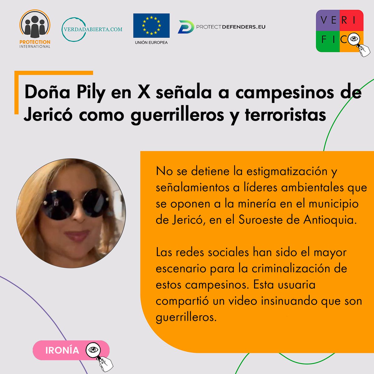Esta mujer en los últimos años se ha dedicado a estigmatizar y a poner en peligro la vida de los campesinos de #Jericó que se oponen al proyecto minero #Quebradona de Anglogold Ashanti. No tiene ni idea de que la protesta es un derecho constitucional 👇🏻
x.com/VerdadAbierta/…