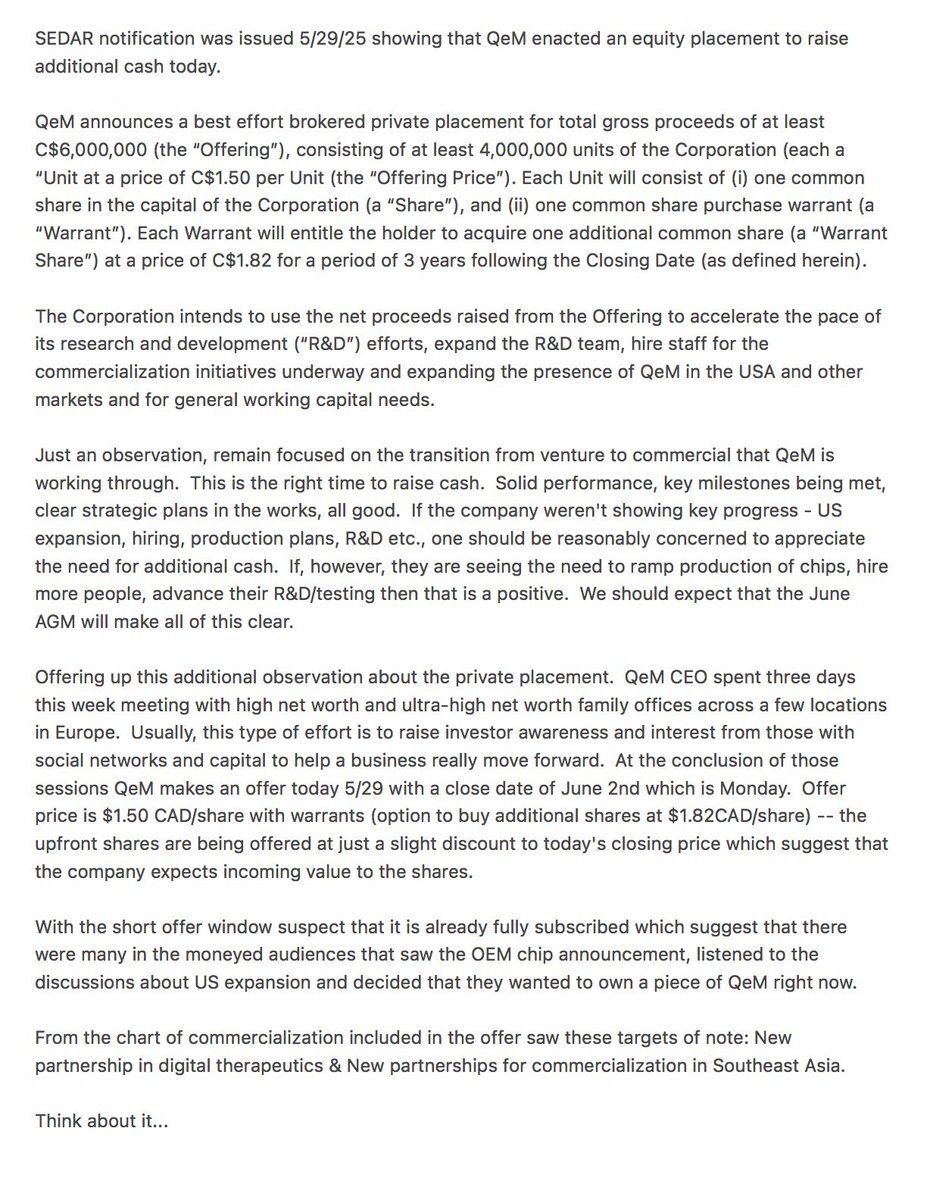 SJ79716665's tweet photo. $QNCCF Sharing some observations about the QeM private equity placement. https://t.co/JXhZHdwmfV