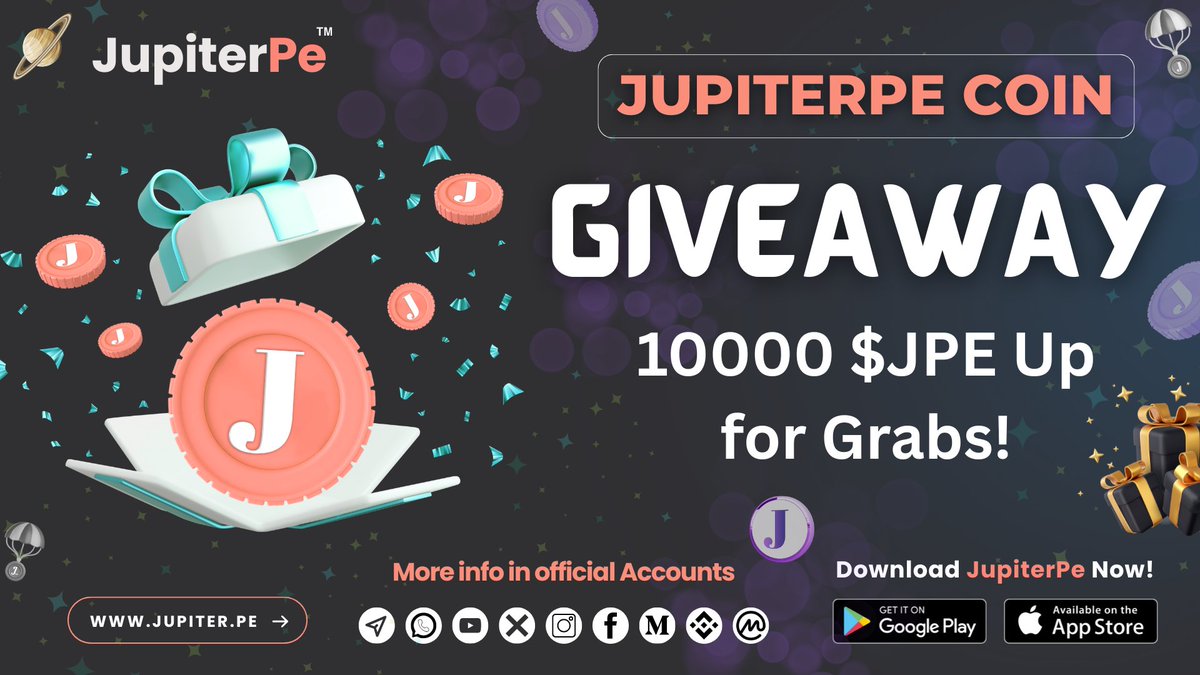 🎉 JupiterPe Giveaway – 10000 $JPE Up for Grabs! 🎉

Are you a video creator? Here’s your chance to earn 1000 $JPE by showcasing your creativity! 🤑🎥

🏆 Top 10 creators will win 1000 $JPE each
💎 Total Prize Pool: 10000 $JPE

🚀 How to Enter:
1️⃣ Create a short video about